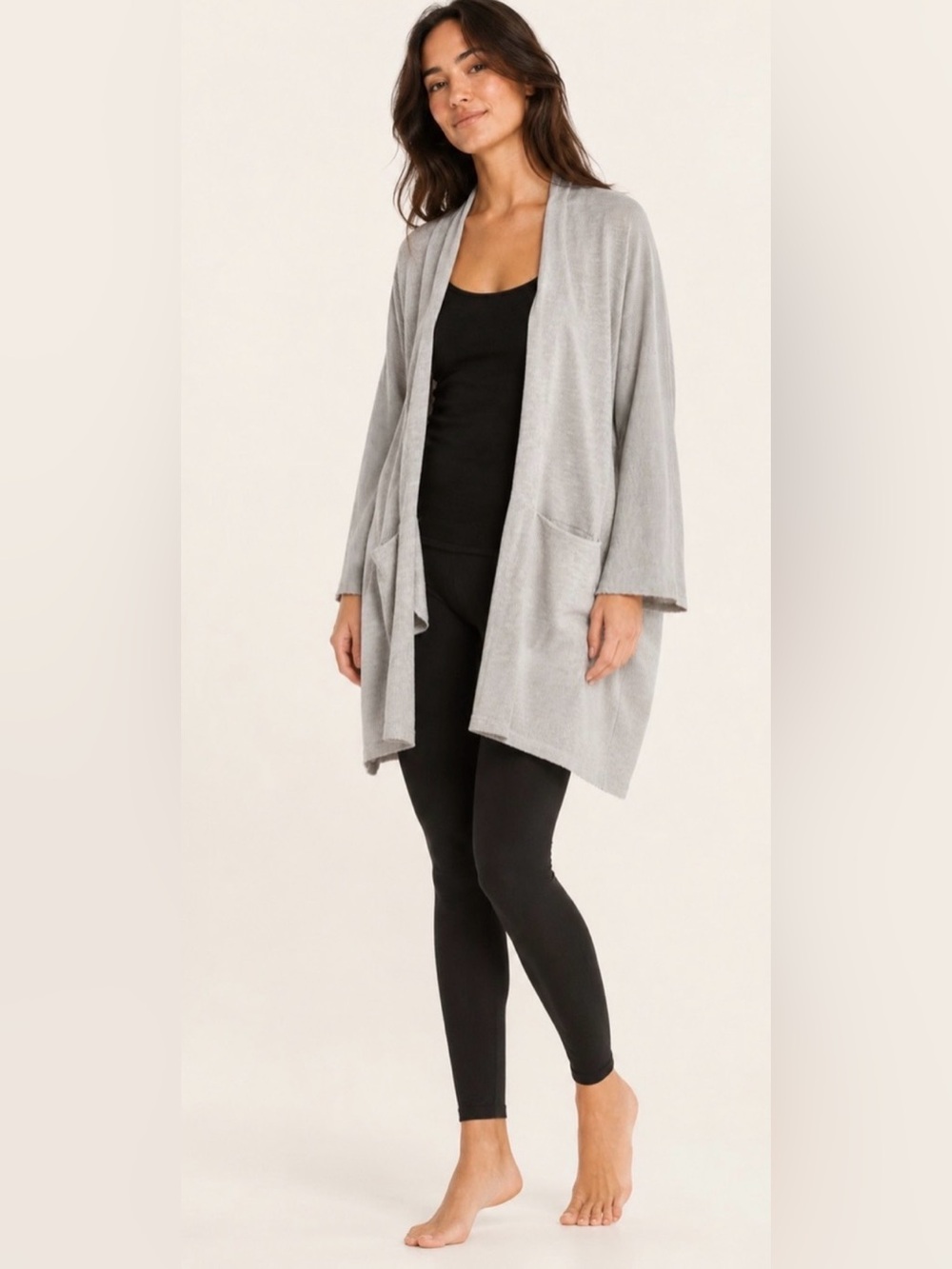 New DONNI. By Anthropologie Sandwash Cardigan Draped Open Front Pockets OSFA